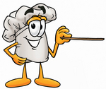Clip Art Graphic of a White Chefs Hat Cartoon Character Holding a Pointer Stick