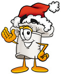 Clip Art Graphic of a White Chefs Hat Cartoon Character Wearing a Santa Hat and Waving