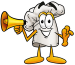 Clip Art Graphic of a White Chefs Hat Cartoon Character Holding a Megaphone