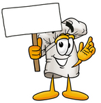 Clip Art Graphic of a White Chefs Hat Cartoon Character Holding a Blank Sign