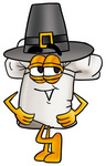 Clip Art Graphic of a White Chefs Hat Cartoon Character Wearing a Pilgrim Hat on Thanksgiving