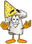 Clip Art Graphic of a White Chefs Hat Cartoon Character Wearing a Birthday Party Hat