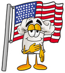 Clip Art Graphic of a White Chefs Hat Cartoon Character Pledging Allegiance to an American Flag