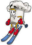Clip Art Graphic of a White Chefs Hat Cartoon Character Skiing Downhill