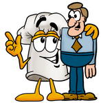 Clip Art Graphic of a White Chefs Hat Cartoon Character Talking to a Business Man
