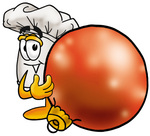 Clip Art Graphic of a White Chefs Hat Cartoon Character Standing With a Christmas Bauble