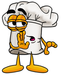 Clip Art Graphic of a White Chefs Hat Cartoon Character Whispering and Gossiping