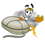 Clip Art Graphic of a Puffy White Cumulus Cloud Cartoon Character With a Computer Mouse