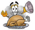 Clip Art Graphic of a Puffy White Cumulus Cloud Cartoon Character Serving a Thanksgiving Turkey on a Platter