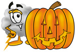 Clip Art Graphic of a Puffy White Cumulus Cloud Cartoon Character With a Carved Halloween Pumpkin