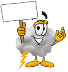 Clip Art Graphic of a Puffy White Cumulus Cloud Cartoon Character Holding a Blank Sign