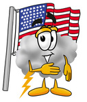 Clip Art Graphic of a Puffy White Cumulus Cloud Cartoon Character Pledging Allegiance to an American Flag