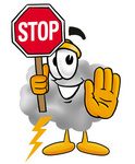 Clip Art Graphic of a Puffy White Cumulus Cloud Cartoon Character Holding a Stop Sign