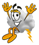 Clip Art Graphic of a Puffy White Cumulus Cloud Cartoon Character Jumping