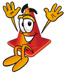 Clip Art Graphic of a Construction Traffic Cone Cartoon Character Jumping
