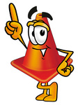 Clip Art Graphic of a Construction Traffic Cone Cartoon Character Pointing Upwards