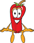 Clip Art Graphic of a Red Chilli Pepper Cartoon Character Sitting