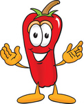 Clip Art Graphic of a Red Chilli Pepper Cartoon Character With Welcoming Open Arms