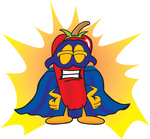 Clip Art Graphic of a Red Chilli Pepper Cartoon Character Dressed as a Super Hero