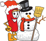 Clip Art Graphic of a Red Chilli Pepper Cartoon Character With a Snowman on Christmas