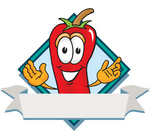 Clip Art Graphic of a Red Chilli Pepper Cartoon Character Label