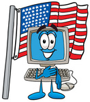 Clip Art Graphic of a Desktop Computer Cartoon Character Pledging Allegiance to an American Flag