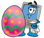 Clip Art Graphic of a Desktop Computer Cartoon Character Standing Beside an Easter Egg
