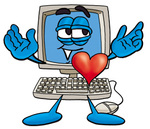 Clip Art Graphic of a Desktop Computer Cartoon Character With His Heart Beating Out of His Chest