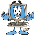 Clip Art Graphic of a Desktop Computer Cartoon Character With Welcoming Open Arms