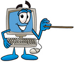 Clip Art Graphic of a Desktop Computer Cartoon Character Holding a Pointer Stick