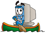 Clip Art Graphic of a Desktop Computer Cartoon Character Rowing a Boat