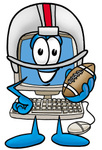 Clip Art Graphic of a Desktop Computer Cartoon Character in a Helmet, Holding a Football