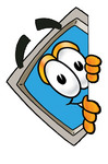 Clip Art Graphic of a Desktop Computer Cartoon Character Peeking Around a Corner
