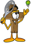 Clip Art Graphic of a Wooden Cross Cartoon Character Preparing to Hit a Tennis Ball