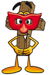 Clip Art Graphic of a Wooden Cross Cartoon Character Wearing a Red Mask Over His Face
