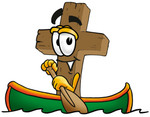Clip Art Graphic of a Wooden Cross Cartoon Character Rowing a Boat