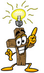 Clip Art Graphic of a Wooden Cross Cartoon Character With a Bright Idea