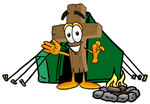Clip Art Graphic of a Wooden Cross Cartoon Character Camping With a Tent and Fire