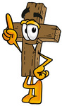 Clip Art Graphic of a Wooden Cross Cartoon Character Pointing Upwards