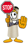 Clip Art Graphic of a Rolled Diploma Certificate Cartoon Character Holding a Stop Sign