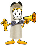 Clip Art Graphic of a Rolled Diploma Certificate Cartoon Character Holding a Megaphone