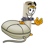 Clip Art Graphic of a Rolled Diploma Certificate Cartoon Character With a Computer Mouse