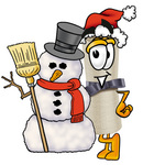 Clip Art Graphic of a Rolled Diploma Certificate Cartoon Character With a Snowman on Christmas