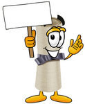 Clip Art Graphic of a Rolled Diploma Certificate Cartoon Character Holding a Blank Sign
