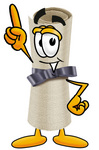 Clip Art Graphic of a Rolled Diploma Certificate Cartoon Character Pointing Upwards