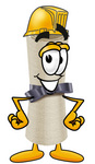 Clip Art Graphic of a Rolled Diploma Certificate Cartoon Character Wearing a Hardhat Helmet