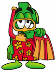 Clip Art Graphic of a Green USD Dollar Sign Cartoon Character in Orange and Red Snorkel Gear
