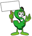 Clip Art Graphic of a Green USD Dollar Sign Cartoon Character Holding a Blank Sign