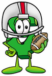 Clip Art Graphic of a Green USD Dollar Sign Cartoon Character in a Helmet, Holding a Football