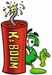 Clip Art Graphic of a Green USD Dollar Sign Cartoon Character Standing With a Lit Stick of Dynamite